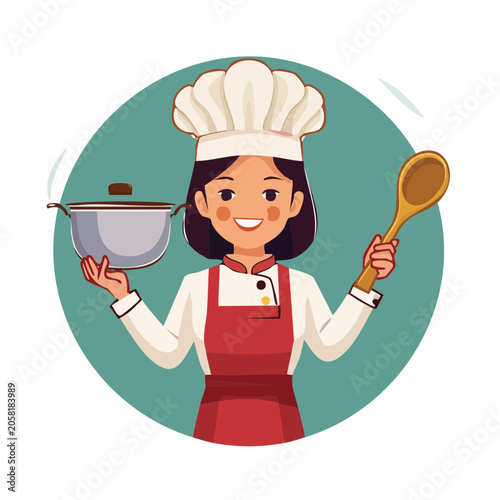 Cartoon Female Chef with Cooking Utensils