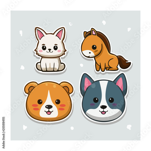 Cute Kawaii Animal Stickers Illustration