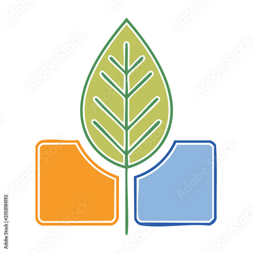 Flat design leaf with colorful blocks on transparent background