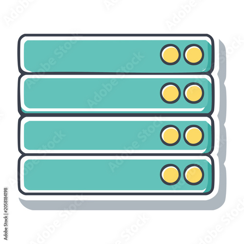 Flat design server rack icon with indicator lights