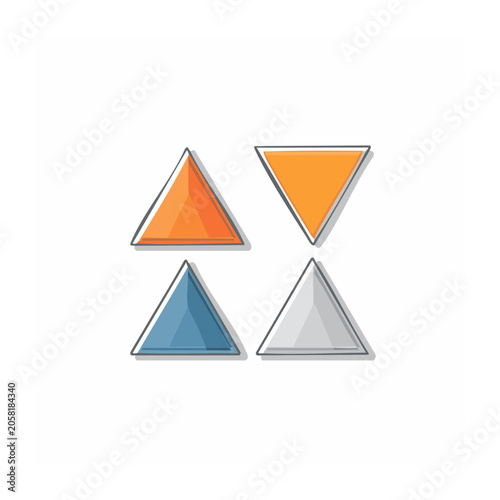 Set of four flat design triangles in orange, blue, and gray