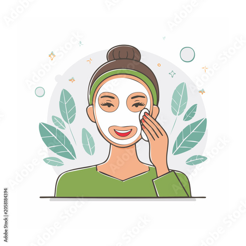 Woman with face mask in flat vector style
