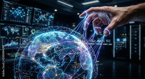 Hand controlling global internet traffic with digital strings
