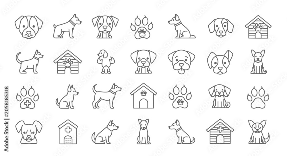 Fototapeta premium Dog icons and doghouse illustrations.