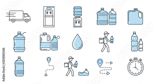 Foto Water Bottles and Hydration Icons.