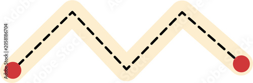 Minimalist Zigzag Path Icon with Dotted Line and Red Endpoints