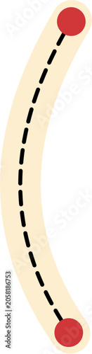 Minimalist Curved Segment Vector Graphic with Dashed Line and Red Dots