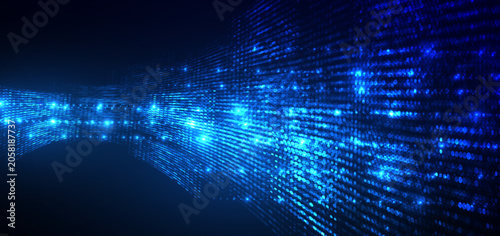 Technology futuristic digital dot glowing on dark blue background. Data communication cyberspece concept.