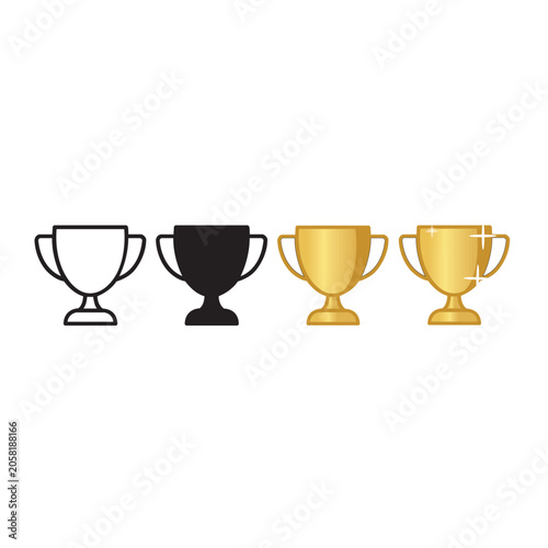 Set of Four Gold and Silver Trophies on White Background Minimalist Style