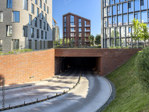 entrance to underground car parking garage. development of new residential area.