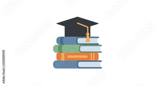 Bilde på lerret Stack of Books with Graduation Cap - Education, Knowledge, Learning Concept