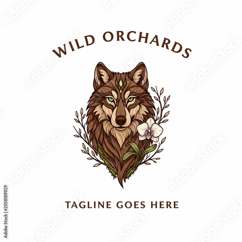 Elegant and organic wolf logo featuring floral elements, ideal for natural products, gardening brands, and botanical-themed designs.