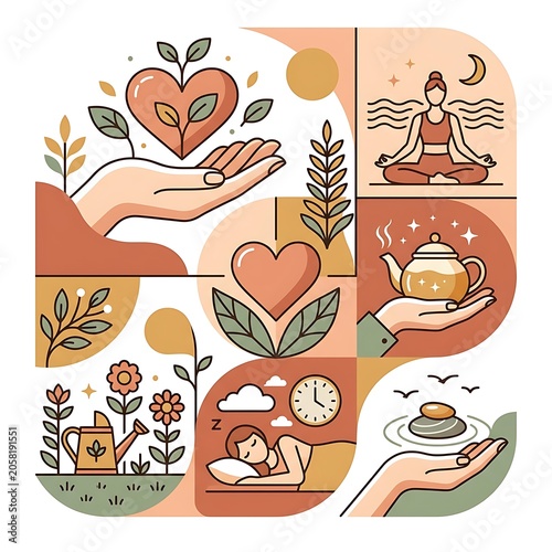 Self care icons and wellness concepts for holistic health