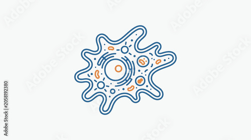 Fotografie Microscopic Amoeba Cell Illustration with Nucleus and Organelles.