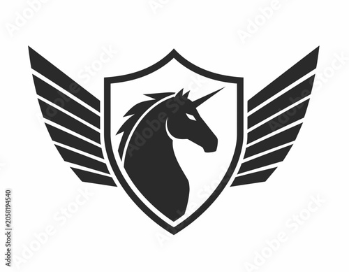 Minimalist fantasy crest logo unicorn