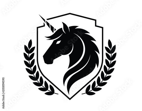 Minimalist flat vector logo of a unicorn