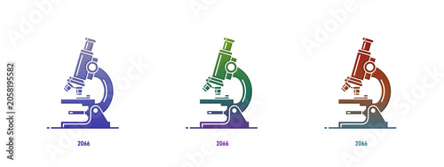 Three colorful microscope icons for science and laboratory
