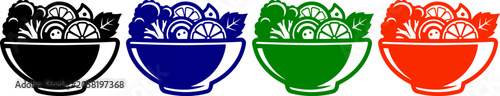 Foto Fresh fruit salad in bowl icon with citrus slices and leaves depicting healthy f