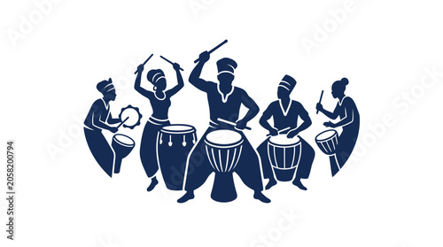 Fotografie A group of people playing traditional African drums and percussion instruments together
