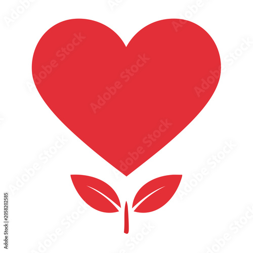 Red heart with leaves icon on transparent background