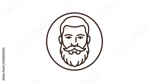 Obraz na plátně Minimalist line art illustration of a bearded man inside a circular frame