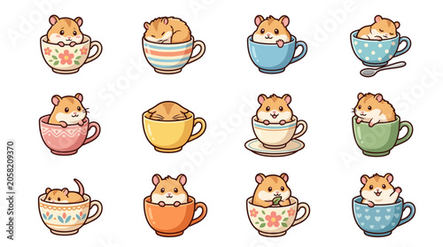 Fotografía Cute hamsters in colorful tea cups.