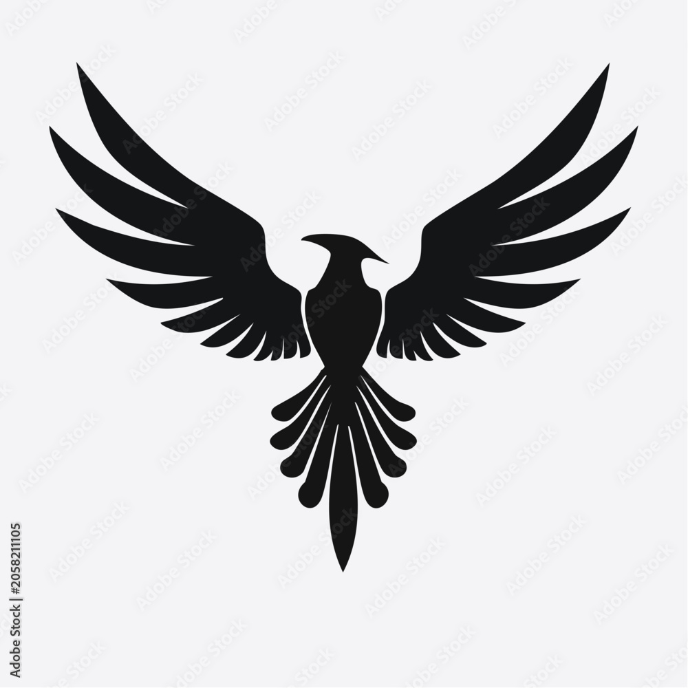 Fototapeta premium Black Silhouette of a Mythical Phoenix Bird with Outstretched Wings
