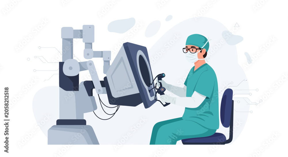 Fototapeta premium Surgeon Operates Robotic Arm for Minimally Invasive Surgery