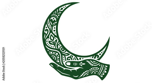 Foto Ornate crescent moon silhouette with floral patterns on a white background