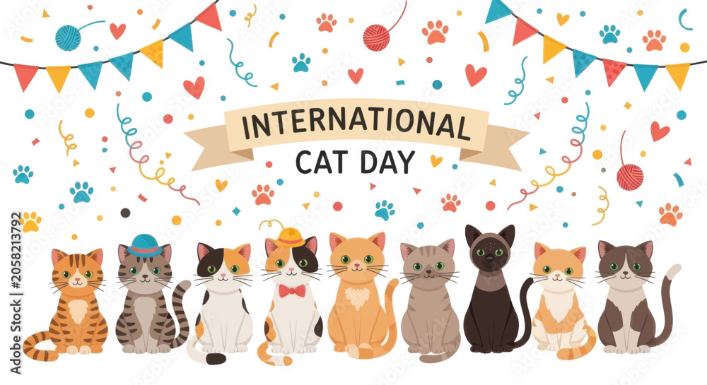 Fototapeta premium International cat day celebration illustration