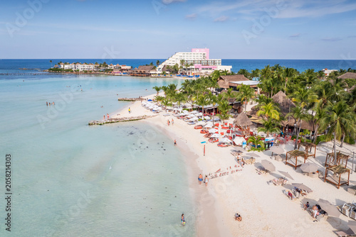 Aerial view of Isla Mujeres, a Caribbean island in Cancun, Mexico