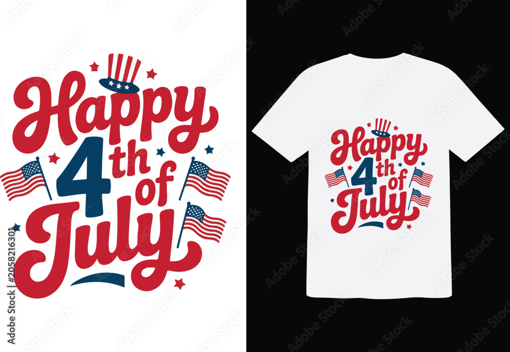 Fototapeta premium Happy 4th of July T Shirt Patriotic American Flag Independence Day Retro USA Celebration Graphic Tee