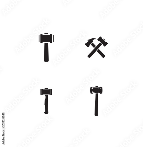 Blacksmith sledgehammer icons collection for industrial work design.