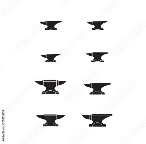 Set of blacksmith anvils on white background graphic design.