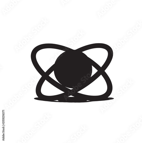 Abstract atom symbol with orbiting electron loops.