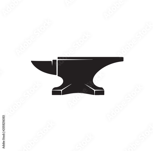 Isolated black silhouette icon of heavy metal smithing anvil on white.