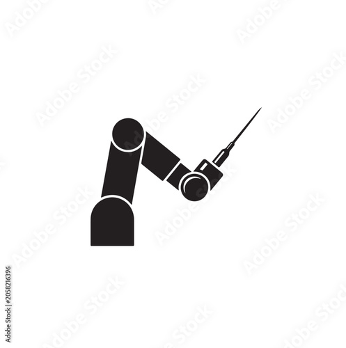 Black silhouette icon of industrial robotic arm with surgical precision.