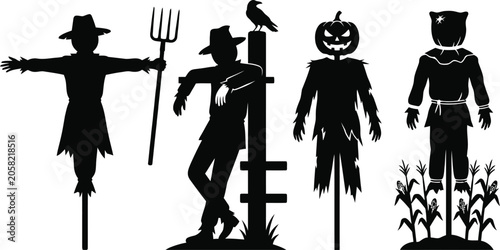 Cuadro en lienzo Halloween scarecrow characters illustration