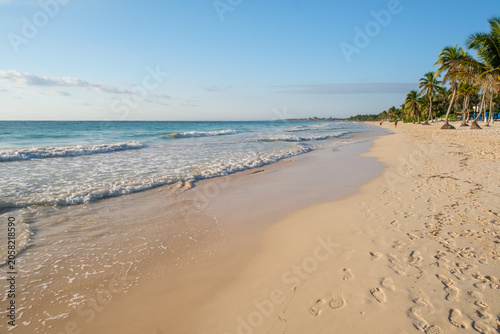 Natural scenery of beaches and palm trees in Tulum, Mexico