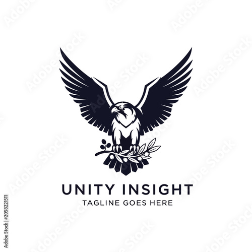 Photos Striking black and white eagle illustration with spread wings, ideal for corporate leadership, security firms, or sports team identities