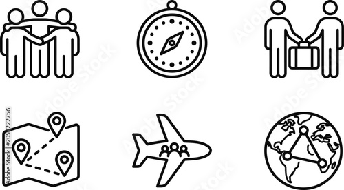 Clock Icon, Clipboard and People Pictogram Symbols on a Minimal White Background, Time Management and Productivity Concept Design with Simple Line