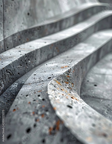 A close-up view of a textured, curved concrete structure