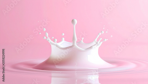 Crown shape milk droplet splash on liquid pastel pink background