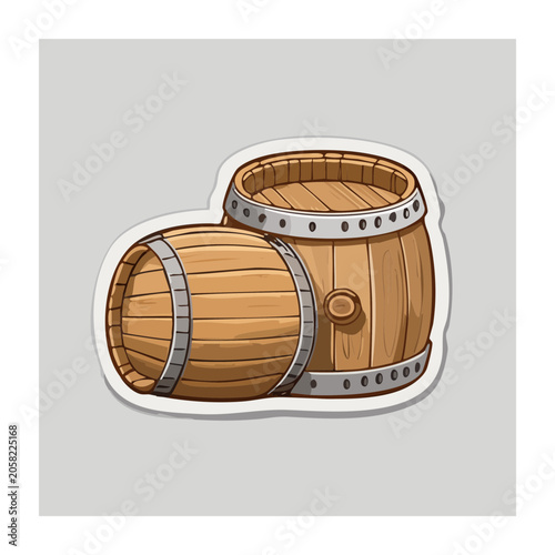 Cartoon Wooden Barrels with Metal Bands