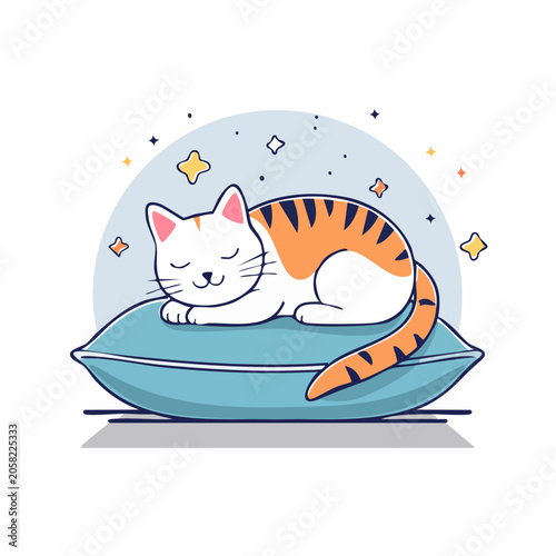Cute Cat Sleeping Peacefully on a Pillow
