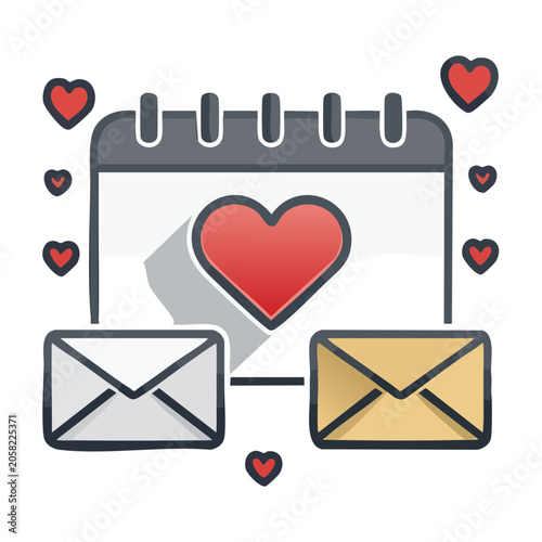 Flat design calendar with heart and envelopes illustration