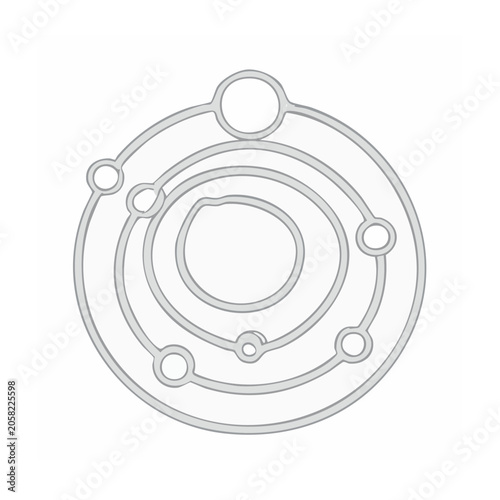 Minimalist atomic structure icon with transparent background