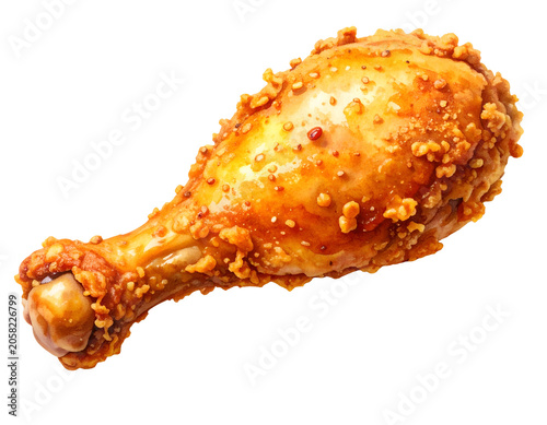 Watercolor illustration of crispy fried chicken drumstick with golden crunchy coating juicy meat bone and savory fast food texture on isolated background