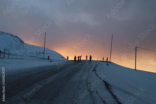 Bild auf Leinwand Arctic twilight over Longyearbyen town and mountains, Svalbard, Norway