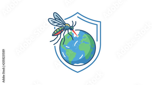 Illustration of Mosquito Protecting Earth with Shield Symbol